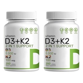 2pc Vitamina D3 5000 Iu+k2 100 Mcg 250 Cápsulas Blandas Deal Sin Sabor