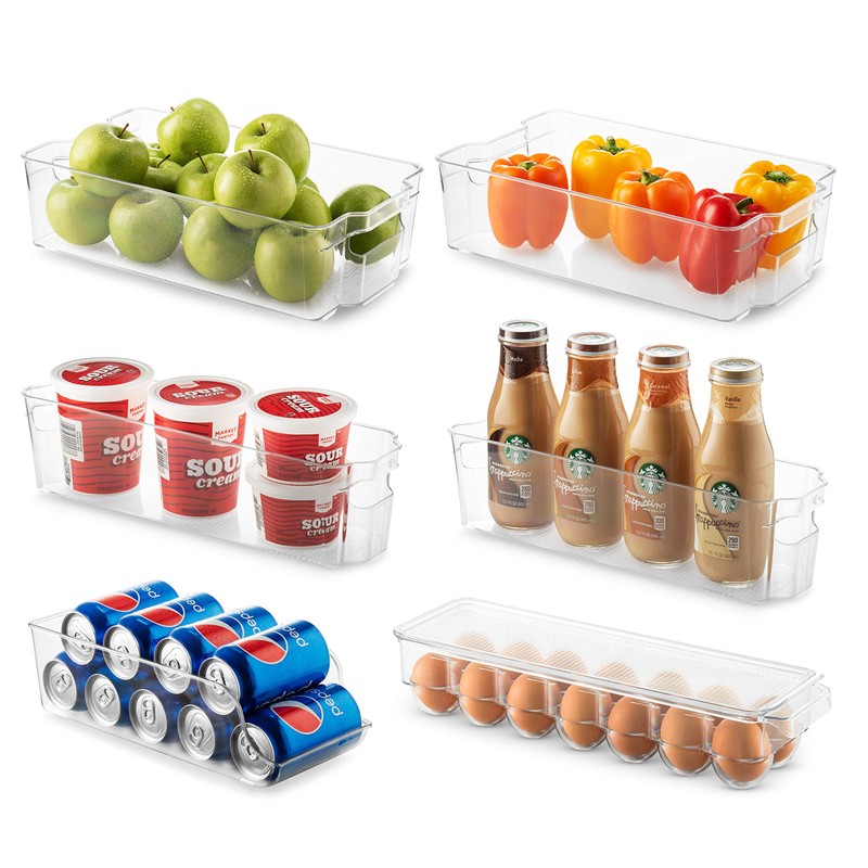 Set Of 8 Refrigerator Pantry Organizer Bins - Clear Food