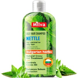 Milva Nettle Shampoo for Greasy Hair - 200 ml Natural Clarifying Shampoo for Oily Hair and Roots - Greasy Hair Remedy, Sulphate Free Shampoo Oily Scalp - Sebum Control, Oil Reducing & Volume Shampoo