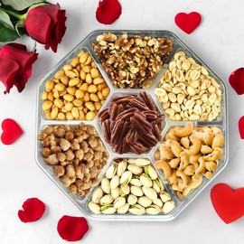 Valentines Day Nuts gift Basket - Delicious Mixed Cravings Gourmet Collection, Features 7 Sectional Platter with Freshly Roasted Nuts, Valentines Gift Basket for Women.