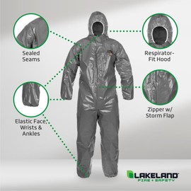 Lakeland ChemMax 3 Hazmat Suit with Respirator Fit Hood, Full Zipper Storm Flap, Elastic Face/Wrist and Ankles, X-Large (1-Pack)