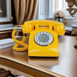 Corded Retro Phone, TelPal Landline Telephone with Old Fashion Rotary Dial Keypad, Decorative Classic 80s Antique Vintage Phones for Gift