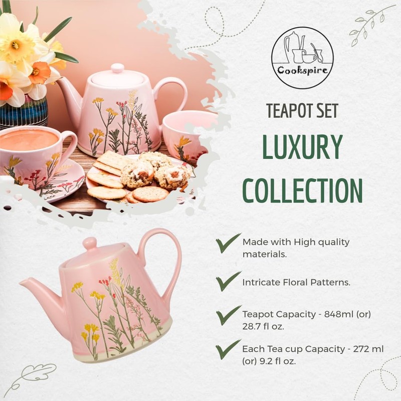 Cookspire Porcelain Tea Set - Modern Pink Tea pot (28.7
