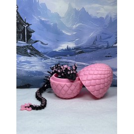 Generic Black and Pink Cherry Blossom Dragon with Dragon Egg, 3D Printed Articulated Black and Pink Cherry Blossom Dragon, Fidget ADHD Sensory Toy D028-PNK, Large