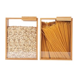 2L Food Dispenser,Bamboo Food Dispenser – Airtight Kitchen Storage Container for Cereal, Rice, Flour, and Snacks – Pantry Organizer for Easy Dispensing and Freshness