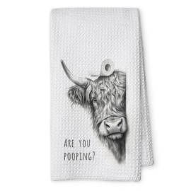 Threegoat Highland Cow Hand Towels, are You Pooping Decorative Towels for Bathroom Decor Farmhouse Western Cow Kitchen Decor Cute Hand Towel for Rustic Country Home & Farmhouse Accessories-P08