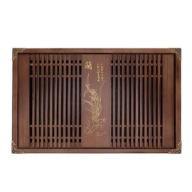 Kungfu Tea Tray Chinese Gongfu Tea Tray Drainage Water Storage Wood Tea Table with Drain Pipe Exquisite Workmanship (Light Black Orchid)