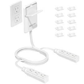 6FT Ultra Flat Plug Dual Extension Cord with 6 Outlets, Ultra-Thin Outlet Cover Power Bar, Outlet Concealer Universal Size Flat Plug Power Strip, Child & Pet Safe, 1625W, White