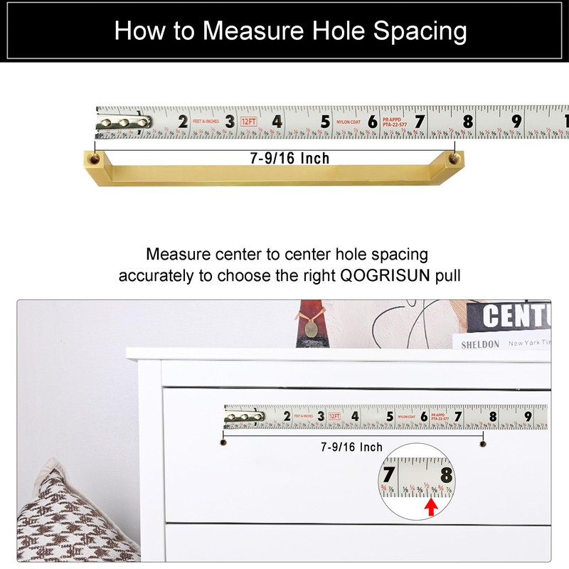 QOGRISUN 5 Pack Solid Brass Cabinet Pulls, 7-9/16 Inch Hole