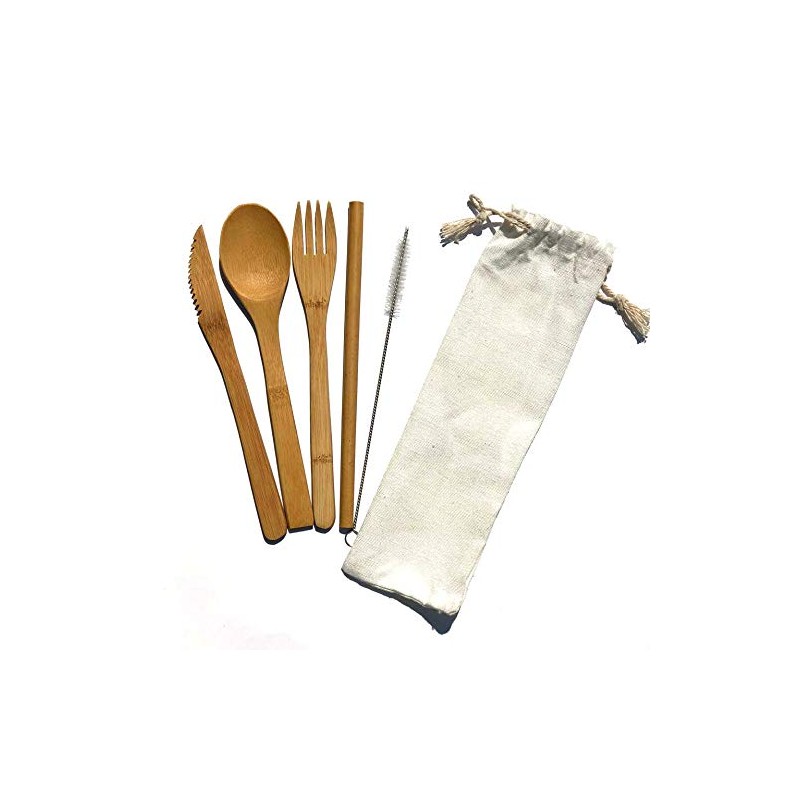 Caravian Juego de Cubiertos Portatiles de Bambu Portátil, Juego de