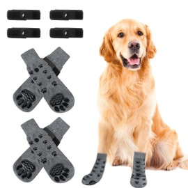 Voarge Pack of 4 Dog Socks with Non-Slip, Socks for Dogs, Adjustable, Non-Slip Socks Dog for Indoor and Outdoor Use, Paws, S