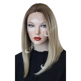 CiCiCa-“KATE”, Synthetic Lace Front Wigs, Soft Lace Wig, 16 Inches Medium Length Wig, Straight Wig, Bob Wig, Ombre Brown Roots to Mixed Blonde Wig, Premium Synthetic Heat Resistant Hair Replacement Wigs for Women.