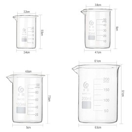 Glass Beaker Set, 4 Pack Graduated Measuring Beakers 25ml 50ml 100ml 200ml Low Form Griffin Thick Wall Lab Beakers with 4 Pcs 1ml Glass Pipette