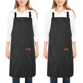 2 Pack Kitchen Cooking Aprons, chef apron cooking gifts aprons for cooking Adjustable Bib Soft Chef Apron with 2 Pockets for Men Women(Big Black Stripes)