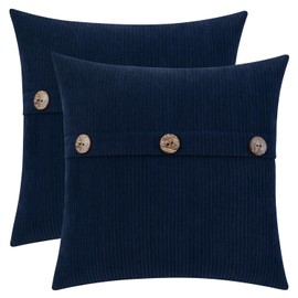 HWY 50 Decorative Throw Pillow Covers Set Cushion Cases with Triple Buttons 22x22 Inch Chenille Soft Farmhouse Accent Pillowcase for Couch Sofa Bed Pack of 2 Navy Blue