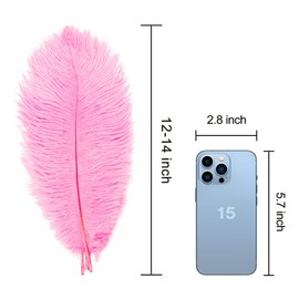 Piokio 20 pcs Natural Pink Ostrich Feather Plumes 12-14 inch(30-35 cm) Bulk for Wedding Party Centerpieces and DIY Clothes Decoration, Gatsby Decorations