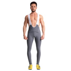 CEROTIPOLAR Men's Thermal Fleece Bathroom Access Cycling Bibs Tights, Bike Bibs Pants for Fall and Cold Winter Grey