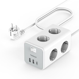 TESSAN TESSAN 6 Fach Mehrfachsteckdose mit USB C, Verl?ngerungskabel 3M Verteilersteckdose, Steckdosenleiste mit 3 USB, 9 in 1 Steckerleiste mit Schalter, Steckdosenw??rfel Wandmontage, Mehrfachstecker 3600W