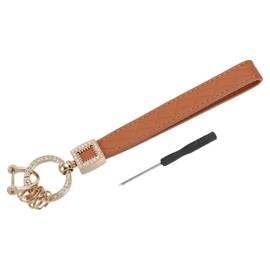 PATIKIL Leather Wristlet Keychain, Key Chain Holder Key Fob Wristband with 5 Key Ring and Anti-Lost D Ring for Men Women Purse Car Keys, Gold/Brown