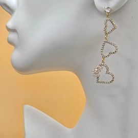JEYFEL XOIA PREMIUM Women's 18K Gold Plated Hearts Drop Dangle Long Earrings.  Oro Laminado