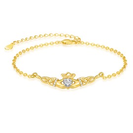 Dreamboat Sterling Silver Claddagh Bracelet for Women Gold Irish Bracelet Heart Celtic Knot Bracelets ST Patricks Day, inches, Sterling Silver, Cubic Zirconia