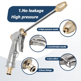 DERASL Garten Handbrause, Hochdruck Gartenbrause/Garten-Spritzpistolen aus 100% Metal mit Verstellbarer Wasserdurchfluss für Autowäsche Reinigungsarbeit und Garten Bewässerung