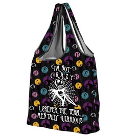 CMNIM Jack and Sally Reusable Grocery Bag Nightmare Before Inspired Gifts for Horror Movie Fans Foldable Travel Shoulder Bag