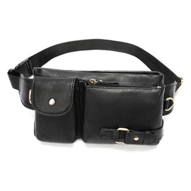 FANDARE Retro Waist Fanny Pack Bumbags for Men Sling Bag Genuine Leather Chest Shoulder Crossbody Bag Cover Pack for Hiking Cycling Travelling Outdoor Sport Business College Shoulder BagBlack