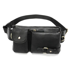 FANDARE Retro Waist Fanny Pack Bumbags for Men Sling Bag Genuine Leather Chest Shoulder Crossbody Bag Cover Pack for Hiking Cycling Travelling Outdoor Sport Business College Shoulder BagBlack