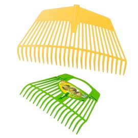 Rekord Leaf Rake (Plastic, Yellow) with 26 Prongs and 60 cm Working Width + Leaf Hand (Green, 17 Prongs, 38 cm Working Width), Leaf Rake, Rake, Fan Broom, Leaf Fan
