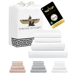 THREADS OF EGYPT 100% Egyptian Cotton Sheets California King Size | 400 Thread Count | CEA Gold Seal Certified | Ultra Soft | Cooling for Hot Sleepers | 18" Deep Pocket | California King Size [White]