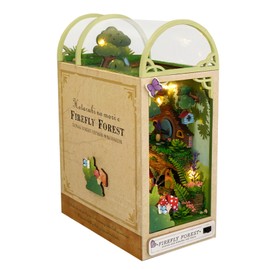 LetCart Wooden Bookend, Booknook Bookshelf Insert Forest of Fireflies DIY Book Nook Kit Miniature House Kits Wooden Bookends for Birthday Gift Adult