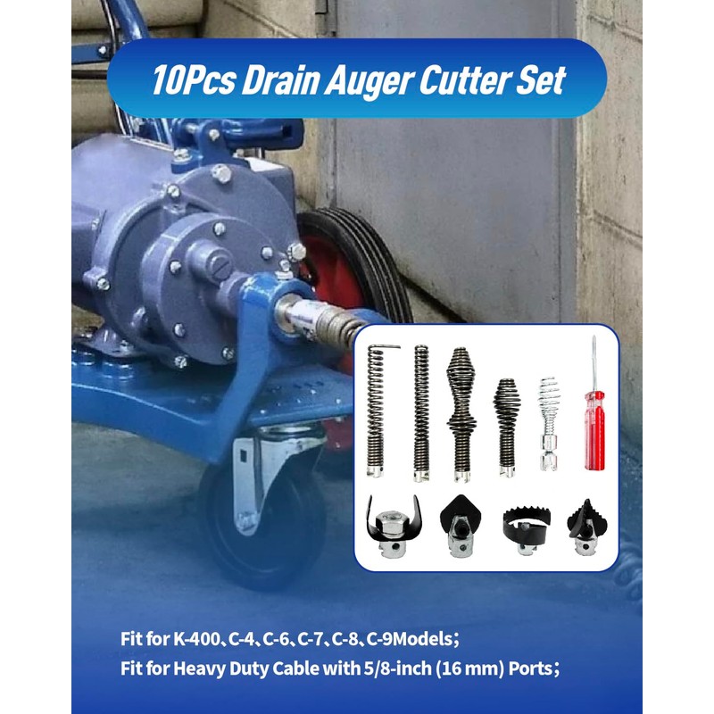 OWNDR 10Pcs Drain Snake Drill Attachment, Drain Auger Cutter Kit,