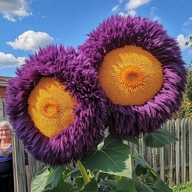 ZEshops 50pcs Purple-Yellow Enchanting Giant Teddy Bear Sunflower Seeds.