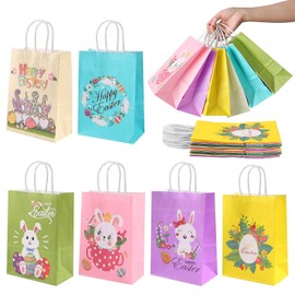 KEELYY Easter Gift Bags, 12 Printed Bags for Easter with Rabbits, Flowers and Chicks - Ideal Gift Idea or Easter Decoration, Easter Nest for Crafts and Gifting