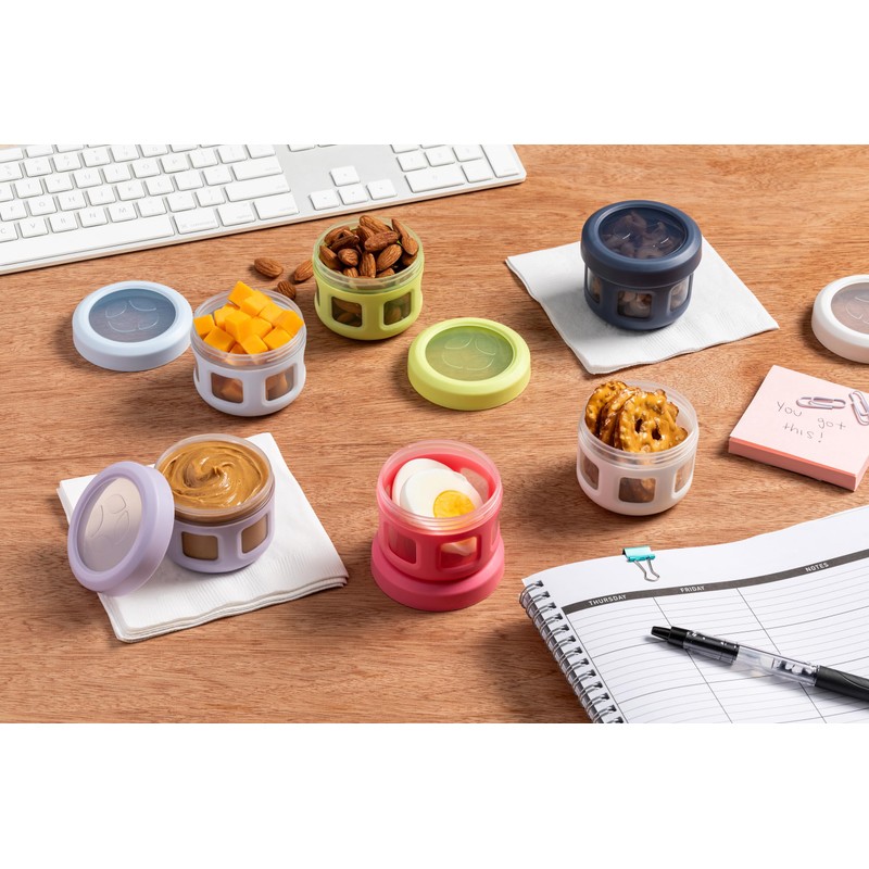 Ello Reusable Plastic Condiment Containers 4oz each with Screw-on Leak