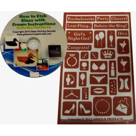 Glass Etching Secrets Bachelorette Party Glass Etching Stencils, Self Adhesive & Reusable + Free CD