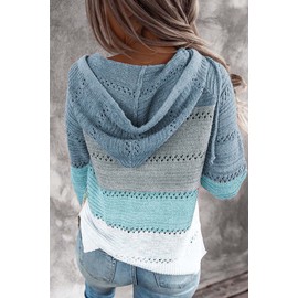 GOLDPKF Ladies Jumpers Oversized Hoodie Long Tops to Wear with Leggings Cute Hoodies Striped Jumper Comfortable Chunky Knitting Patterns for Women Sweater for Women Polo Tops Blue XL UK 18 UK 20