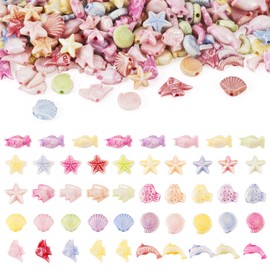 Sparkeads 80 G Starfish Beads for Bracelets,Marine Craft Beads,Beach Charm,Fish Dolphin Shell Beads Summer Ocean Animal Beads Loose Spacer Beads for Jewelry Making Supplies DIY Necklace Beading Kit