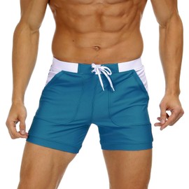 MAGNIVIT Swim Trunks for Men Swim Shorts Summer Swimwear Square Leg Fitted Swim Briefs Peacock Blue 32