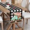 Spring Table Runner, Buffalo Plaid Truck Flowers Happy Easter Table