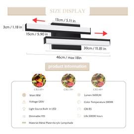 NOVELUX Dimmable Bathroom Vanity Light 18 inch-Bathroom Light Fixtures,Vanity Lights for Bathroom,18W 5000K Mirror Bath Wall/ETL Certificated/2 Pack