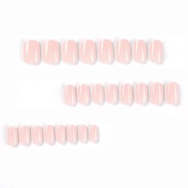 White French Tips Press on Nails Short Square False Nails with Designs Cute Nude Pink Glue on Nails Reusable Full Cover Stick on Nails Glossy Summer Fake Nails for Women Girls Manicure 24Pcs