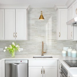 STICKGOO 10-Sheet Subway Tile Peel and Stick Backsplash, Seamless Design Polished Eurasia Beige Kitchen Backsplash Wall Tiles, Glossy Surface Waterproof Stick on Tile for Bathroom, RV, Fireplace