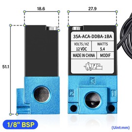 TAILONZ PNEUMATIC 2 Way 3 Port Mac Valve, DC12V, 5.4W, 1/8 Inch BSP Electronic Booster Control Solenoid Valve High Frequency Solenoid Valve 35A-ACA-DDAA-1BA