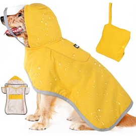 SlowTon Impermeable para Perros, Transparente Doble Capa Capucha, Impermeable para Perro con Rayas Reflectantes y Bolsillo de Almacenamiento, para Per