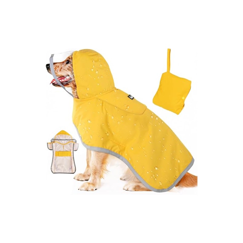 SlowTon Impermeable para Perros, Transparente Doble Capa Capucha, Impermeable para