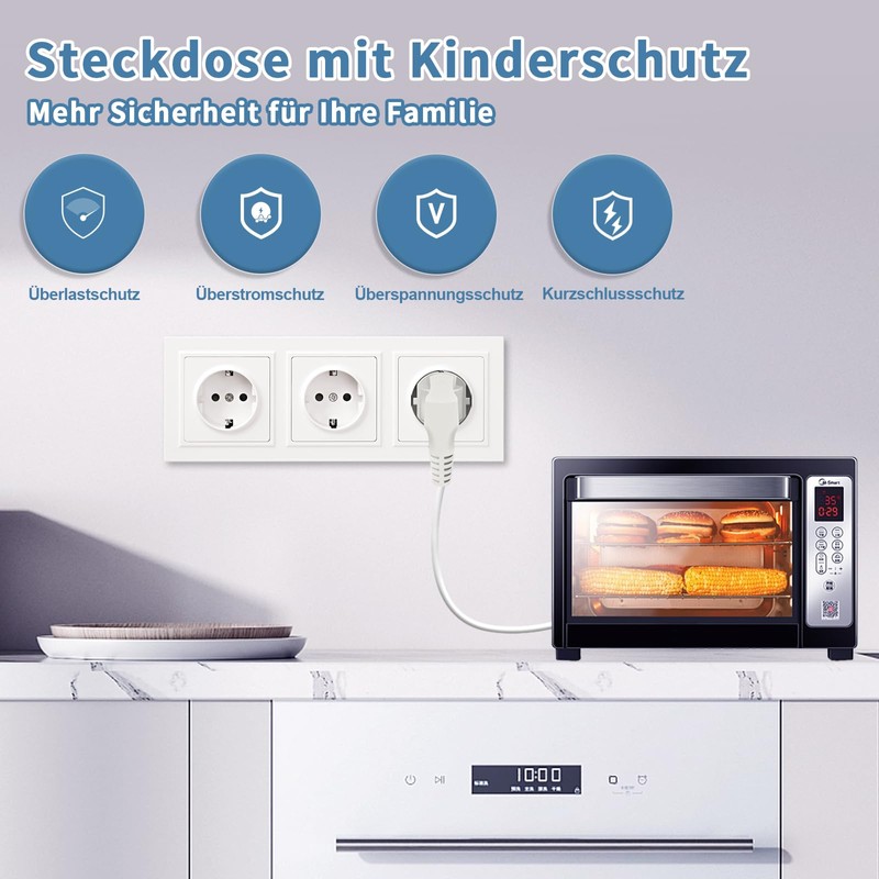 CNBINGO Socket, smooth skin feeling, flush-mounted with claws, triple Schuko