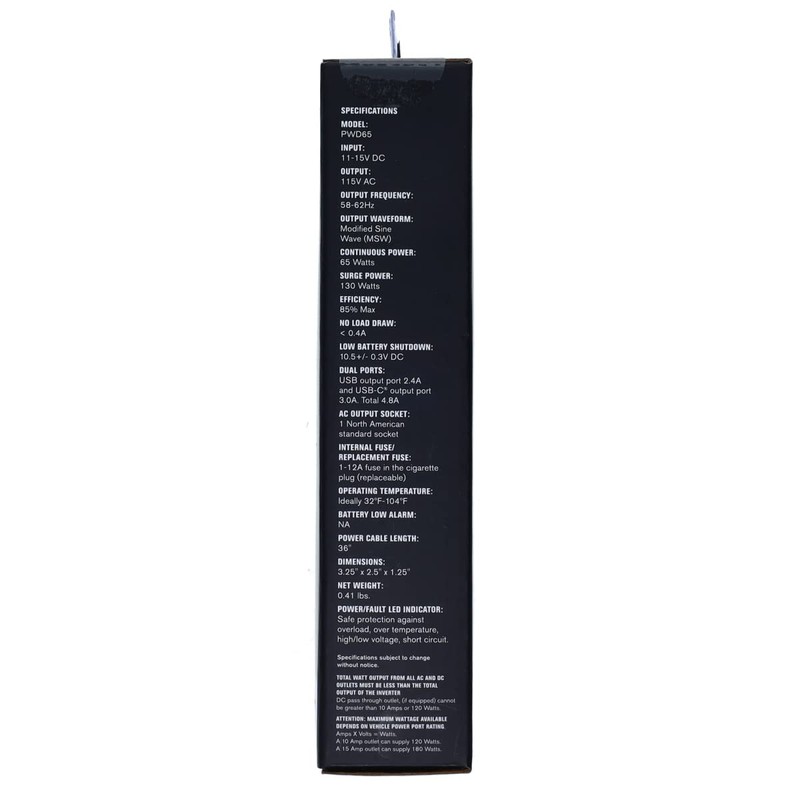 PowerDrive PWD65 65 Watt Slim Power Inverter 12v DC to