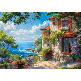MISITU Puzzle 1000 Pieces for Adults and Children from 14 Years Classic Puzzles, Villa by the Sea Puzzle, Puzzle 1000 Pieces